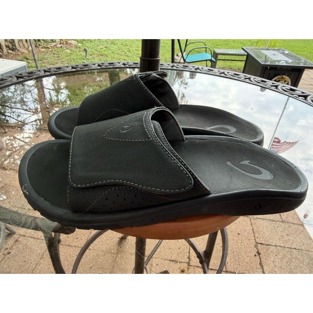 OluKai Nalu Slide Mens US 11 EU 44 Black Synthetic Slide Sandal Rubber Sole